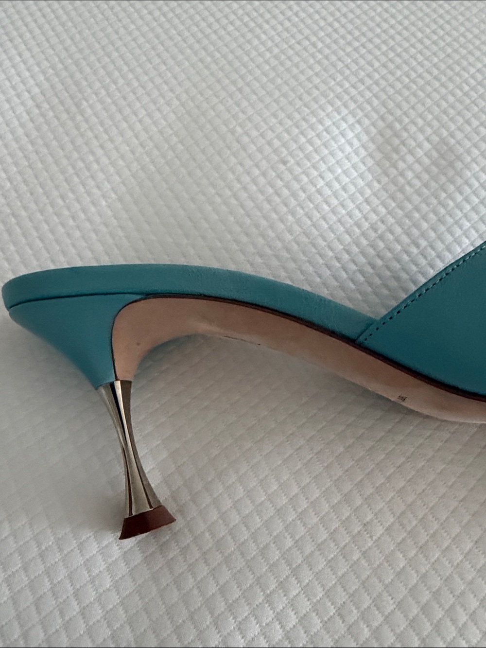Manolo Blahnik Aqua Blue Leather Slide Mules, Picoux 70 - Picture 2 of 5